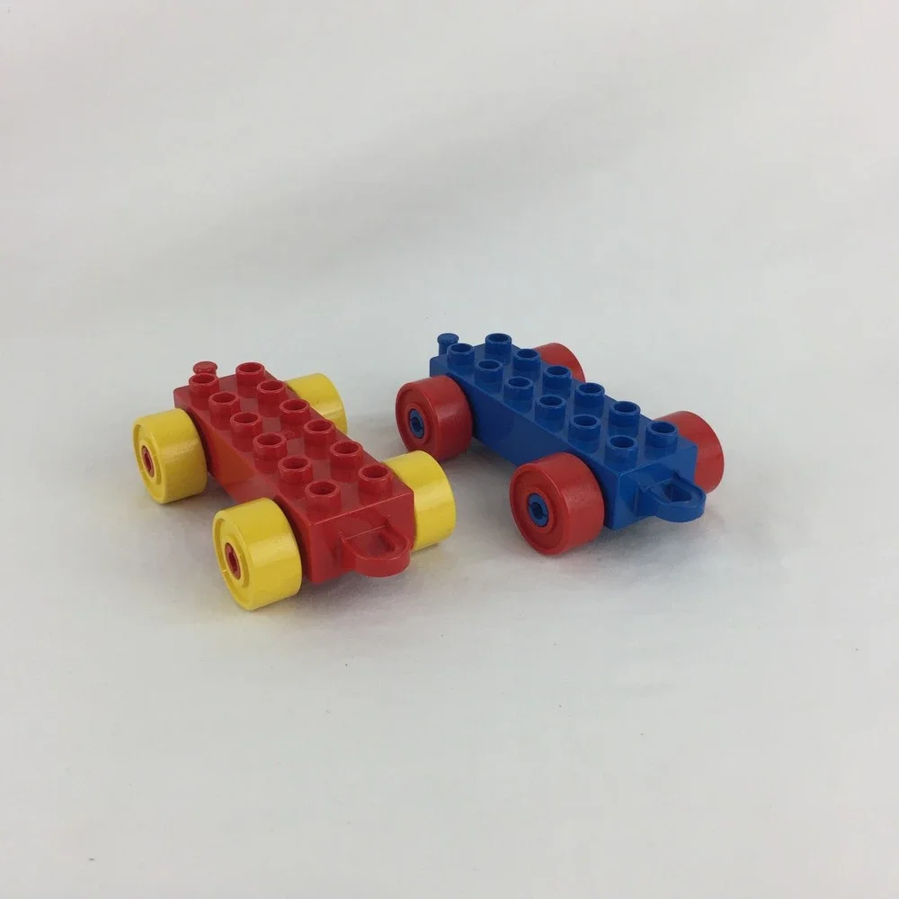 LEGO Duplo Vehicle Base 4pc Lot‎ Red Blue Yellow Orange 2x6 Rolling Car Train
